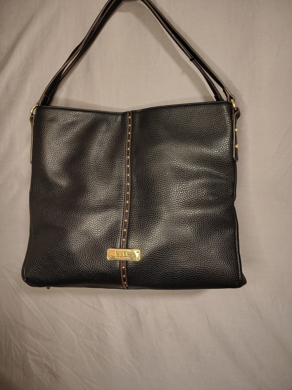 Nicole Miller New York Black Pebbled LEATHER Crossbody Shoulder Bag Gold Hardwar